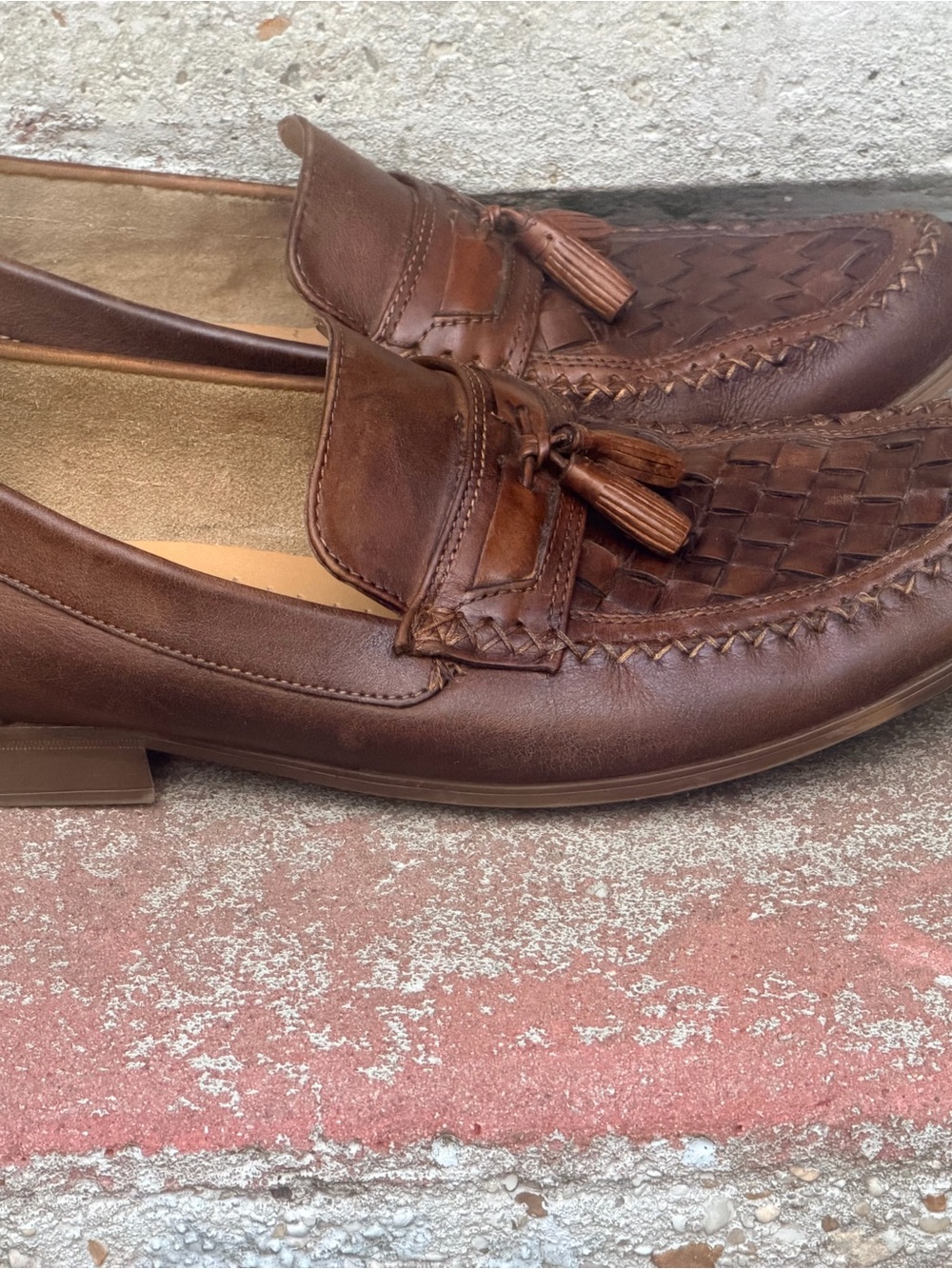 G.H. Bass & Co. Men’s Brown Leather Woven Tassel Loafers - Men’s size 12M